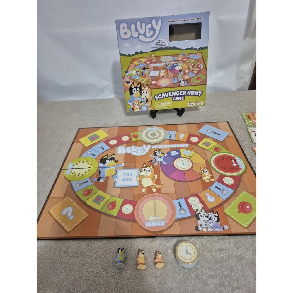 Bluey Scavenger Hunt Board Game Moose Toys Figures Cards Family Kids INCOMPLETE